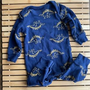 Stegosaurs Dinosaur Navy Blue & Gold Snap Button Footless Long Sleeve Sleeper 🦕